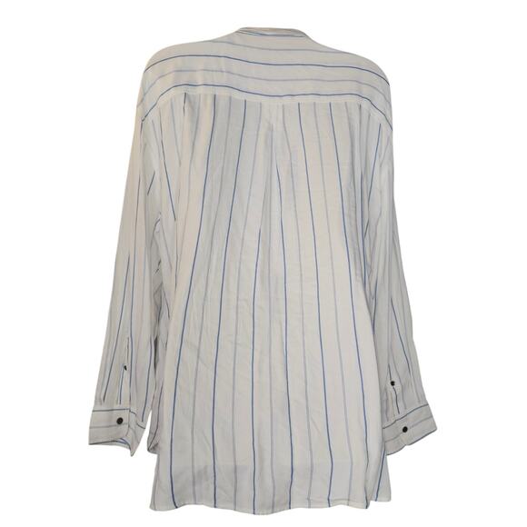 Jach's Girlfriend Womens XXL Button Up Shirt Striped White Blue Flowy Career NWT - Picture 4 of 10